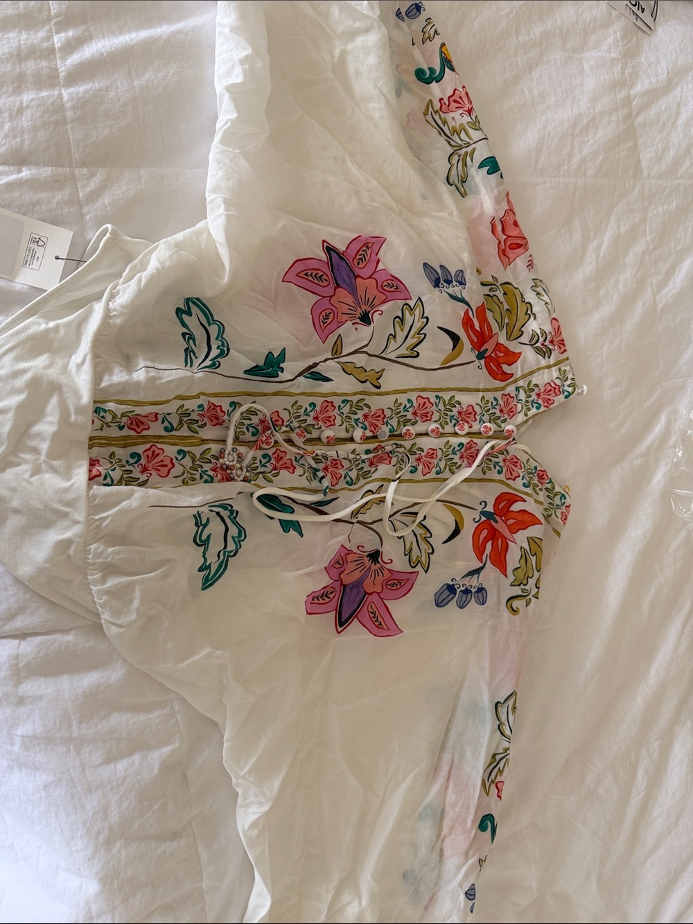 FARM Rio White Bodysuit / Blouse with Multicolor Floral Embroidery